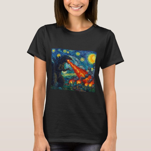 Camiseta Funny Art Japanese Monster Kaiju In Van Gogh Starr (Frente)