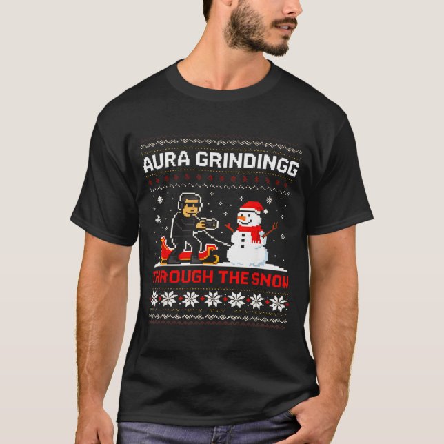 Camiseta Funny Aura Grinding Christmas Meme Winter Gamer  (Frente)