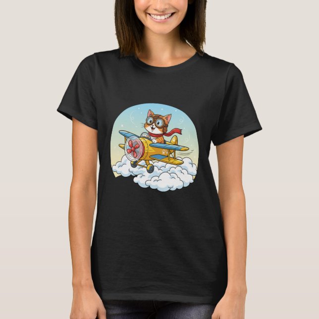 Camiseta Funny Aviator Cat Pilot T-Shirt  (Frente)