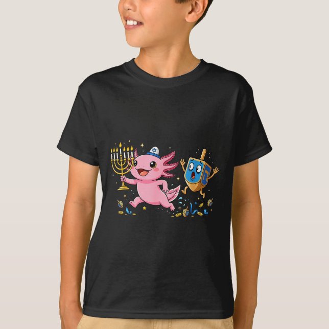 Camiseta Funny Axolotl Dreidel Menorah Hanukkah Kids Womens (Frente)