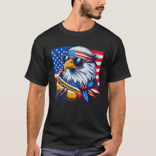 Camiseta Funny Bald Eagle Hotdog American Flag 4 De Julho