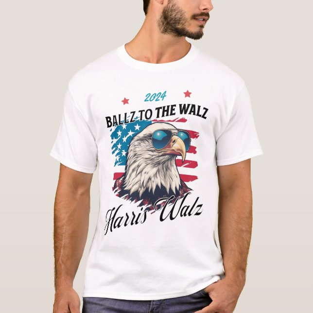 Camiseta Funny Ballz Para Walz Harris Walz 2024 (Frente)