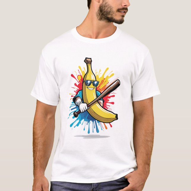 Camiseta Funny Banana Swinging Baseball Funny Drip Mascot  (Frente)