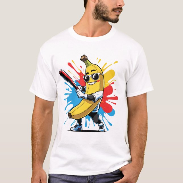 Camiseta Funny Banana Swinging Baseball Funny Drip Mascot  (Frente)
