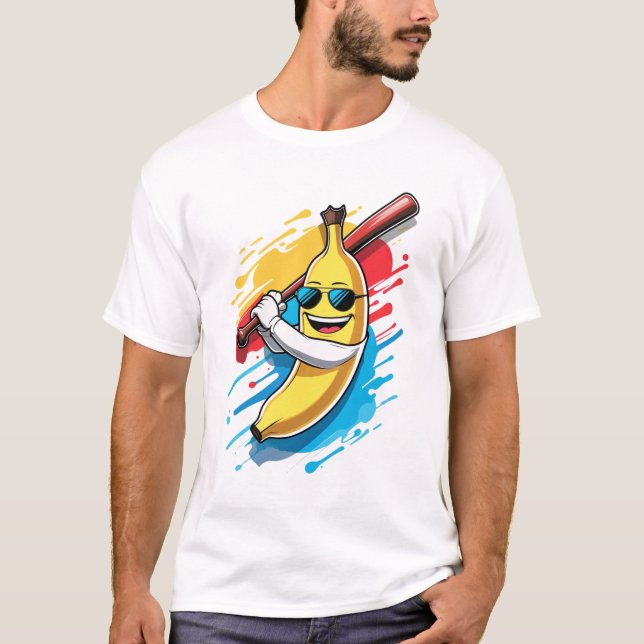 Camiseta Funny Banana Swinging Baseball Funny Drip Mascot  (Frente)