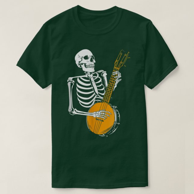 Camiseta Funny Banjo Lover Skeleton Jogando Banjo Halloween (Frente do Design)