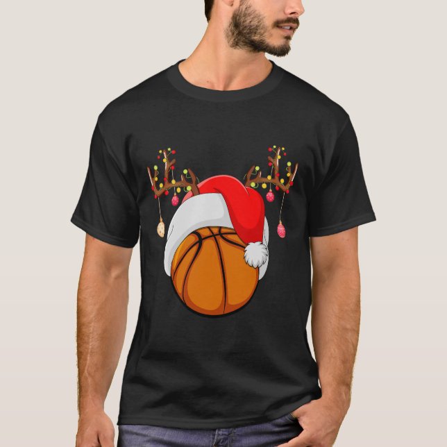Camiseta Funny Basball Lover Reindet Papais noeis Basquete  (Frente)