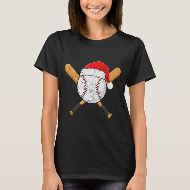 Camiseta Funny Baseball Ball Santa Hat Xmas Pajamas Players (Frente)
