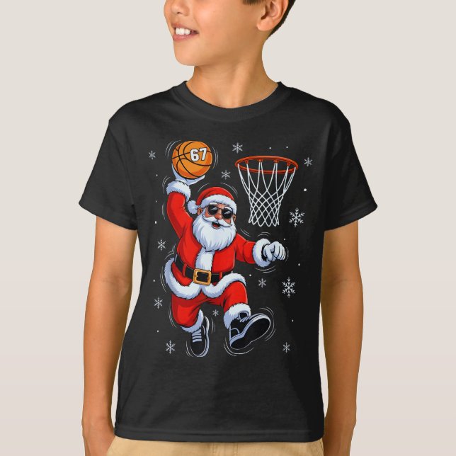 Camiseta Funny Basketball Santa 67 Christmas Xmas Holiday K (Frente)