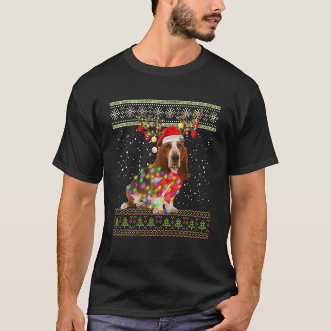 Camiseta Funny Basset Hound Ugly Christmas Lights Sweater M (Frente)