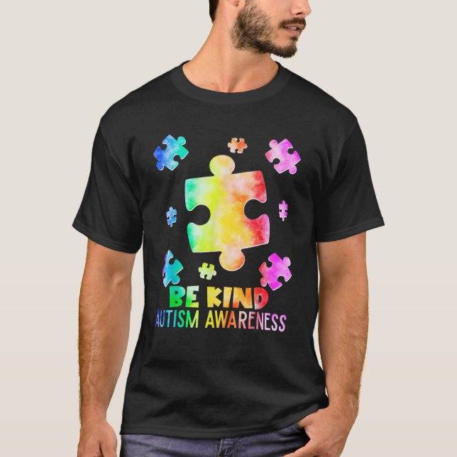 Camiseta Funny Be Kind Puzzle Pieces Tie Dye Autism Awarene (Frente)