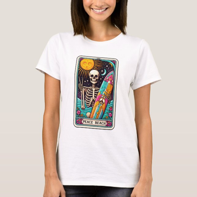 Camiseta Funny Beach Peace Skeleton Tarot (Frente)
