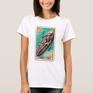 Camiseta Funny Beach Summer Vibes Surfboard Skeleton Tarot