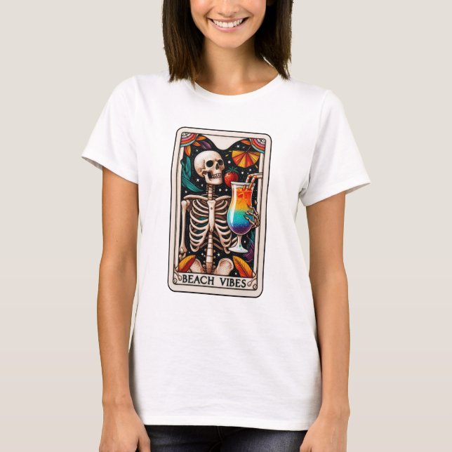 Camiseta Funny Beach Vibes Skeleton Tarot (Frente)