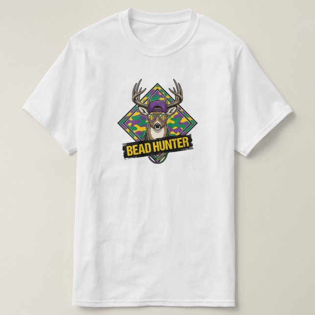Camiseta Funny Bead Hunter Mardi Gras Deer Buck mardi gras (Frente do Design)