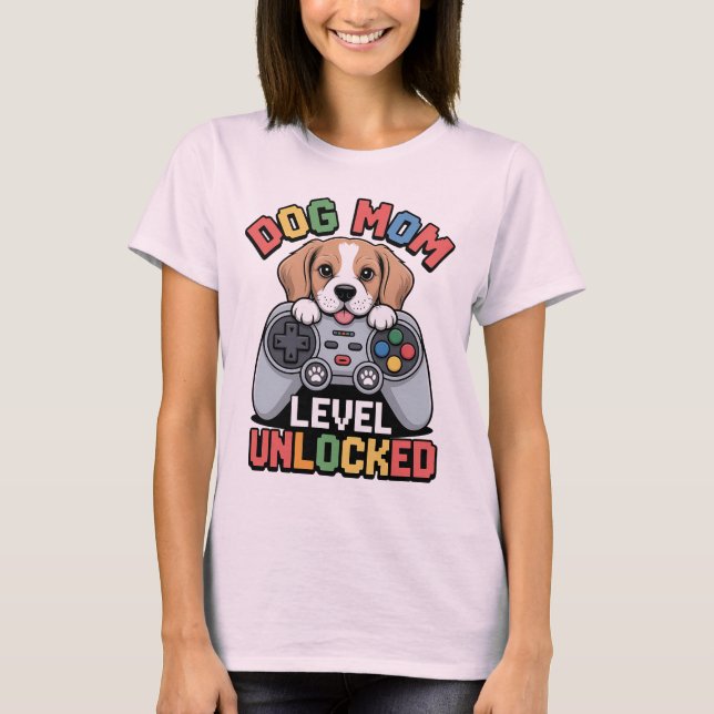 Camiseta Funny Beagle Dog Mom Level Unlocked Video Gamer (Frente)