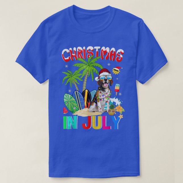 Camiseta Funny Beagles in Santa Hat Sunglasses Christmas In (Frente do Design)