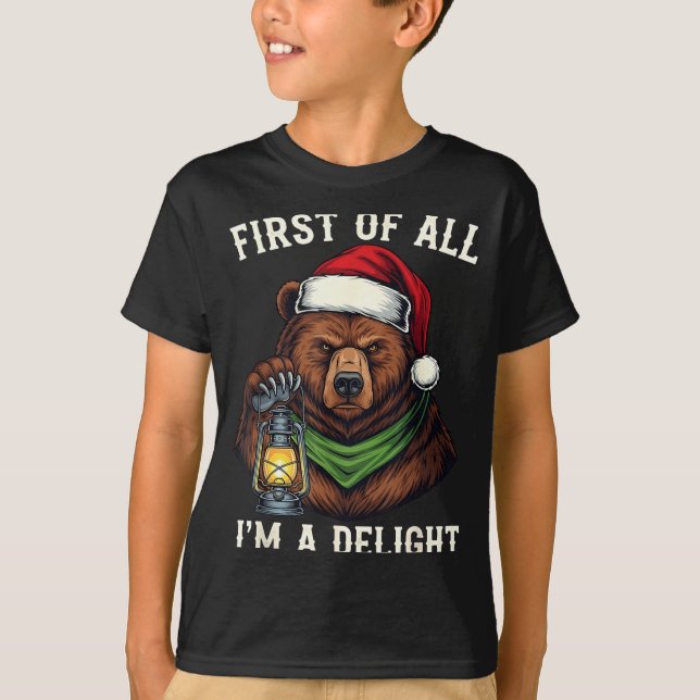 Camiseta Funny Bear First Of All I'm A Delight Merry Christ (Frente)
