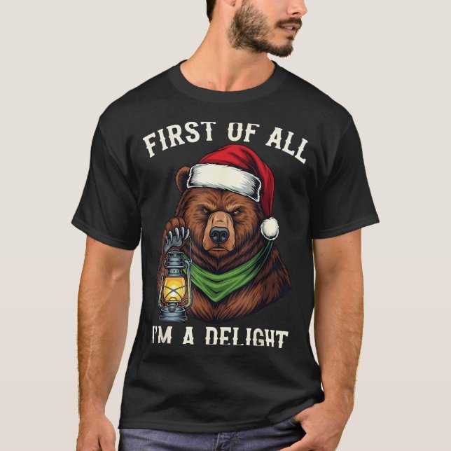 Camiseta Funny Bear First Of All I'm A Delight Merry Christ (Frente)