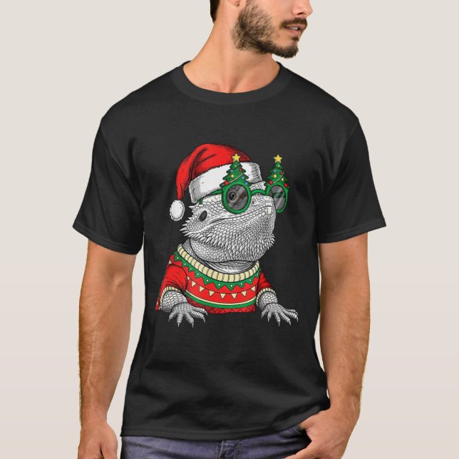 Camiseta Funny Bearded Dragon Santa Hat Christmas  (Frente)