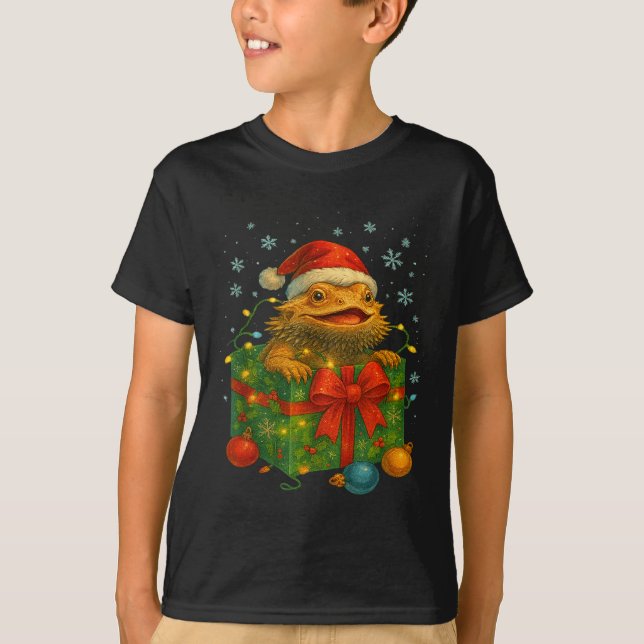 Camiseta Funny Bearded Dragons Santa Christmas Tree Lights  (Frente)