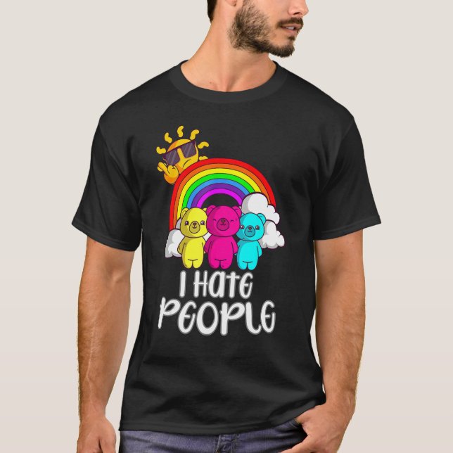 Camiseta Funny Bears And Rainbow I Hate People Antisocial I (Frente)