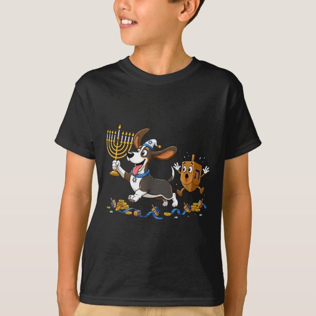 Camiseta Funny Bet Hound Dreidel Menorah Hanukkah Kids Wome (Frente)