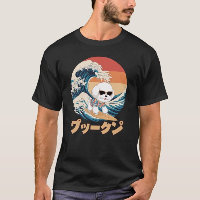 Camiseta Funny Bichon Frise Japonês Kanagawa Cachorro (Frente)