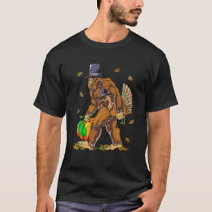 Camiseta Funny Bigfoot Pilgrim Turquia Pumpkin Ação de Graç