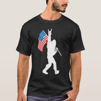 Camiseta Funny Bigfoot Rock and Roll USA Flag para Sasquatc
