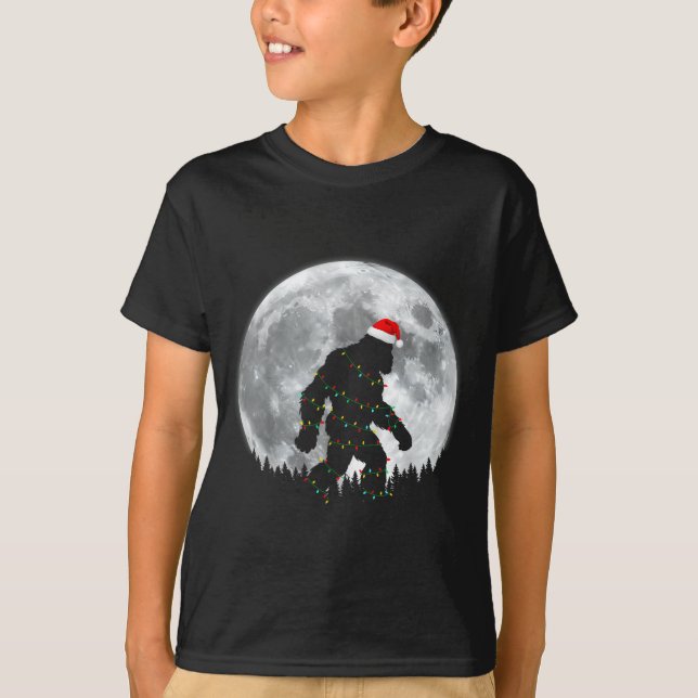 Camiseta Funny Bigfoot Santa Moon Christmas Lights Xmas Sas (Frente)