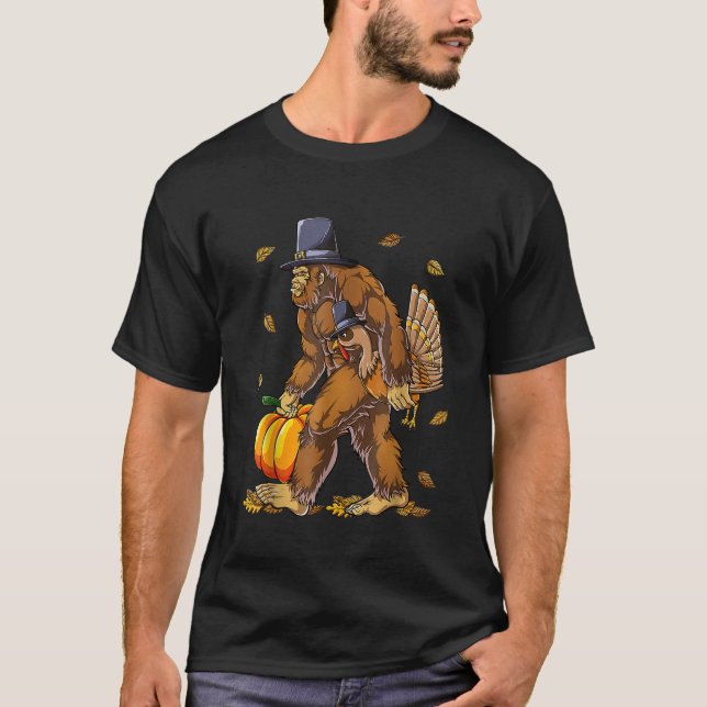 Camiseta Funny Bigfoot Sasquatch Pilgrim Pumpkin Turquia Th (Frente)