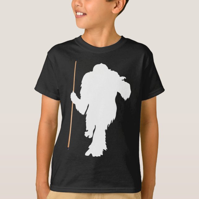 Camiseta Funny Bigfoot Segurando Piscina Stick Billiards Sa (Frente)