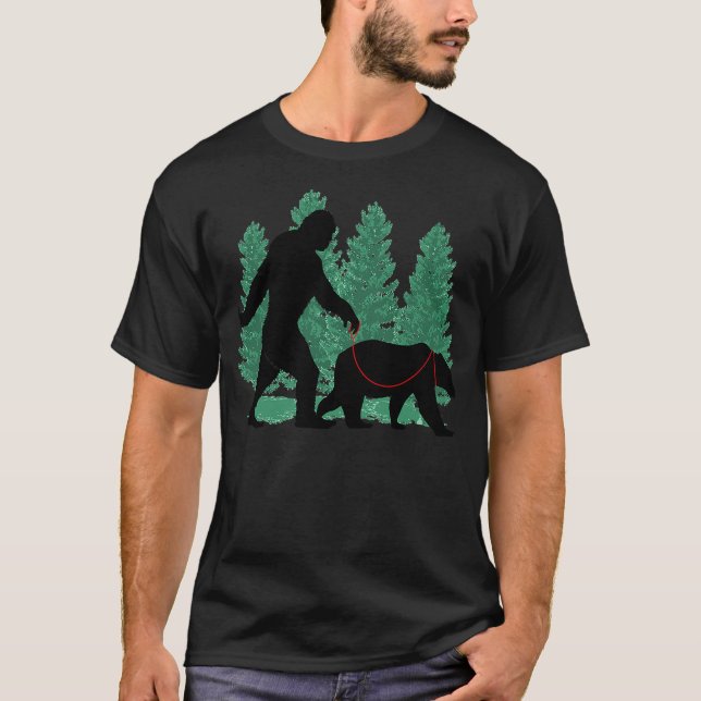 Camiseta Funny Bigfoot Walking A Grizzly Bear Wild Animal L (Frente)