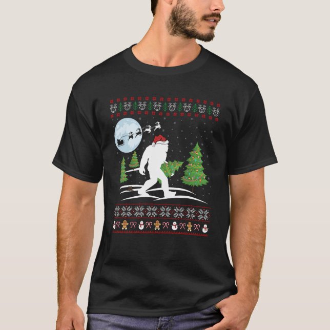 Camiseta Funny Bigfoot Xmas Gift Santa Hat Ugly Bigfoot Chr (Frente)
