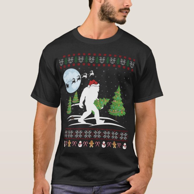 Camiseta Funny Bigfoot Xmas Gift Santa Hat Ugly Bigfoot Chr (Frente)