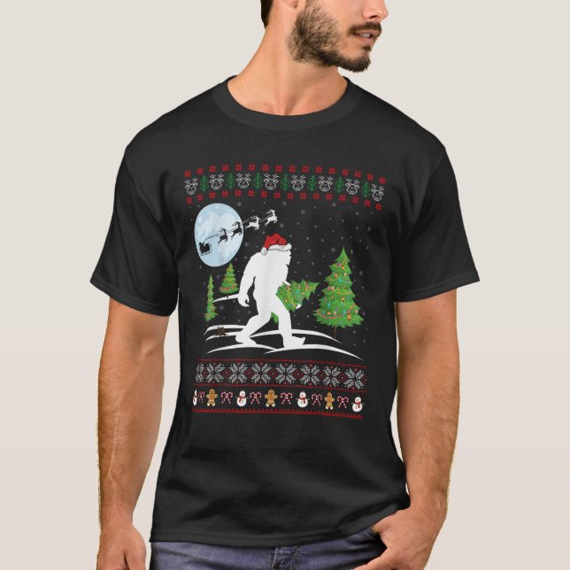 Camiseta Funny Bigfoot Xmas Gift Santa Hat Ugly Bigfoot Chr (Frente)
