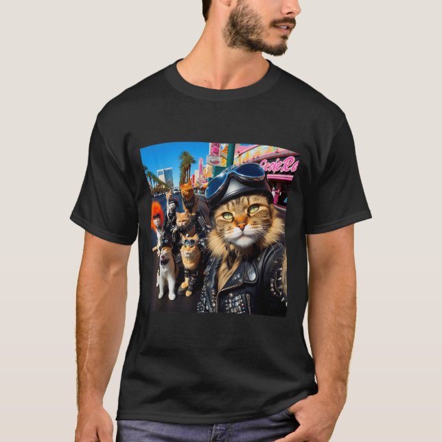 Camiseta Funny Biker Cats Gangster Cats Street Motorcycle C (Frente)