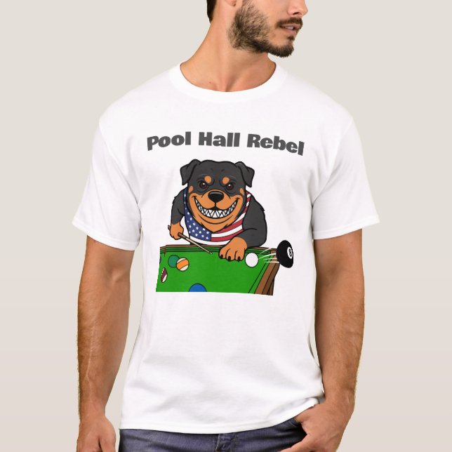 Camiseta Funny Billiards Pool Hall Rebel Rottweiler (Frente)