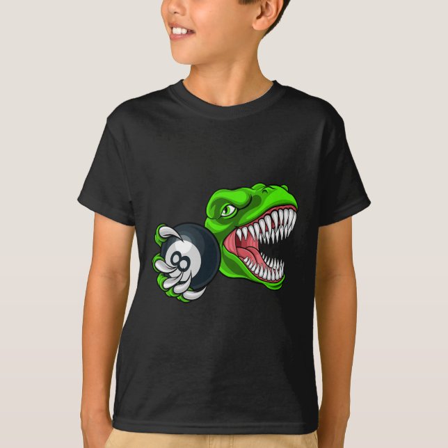 Camiseta Funny Billiards T-rex Art Billiards Jogando Piscin (Frente)