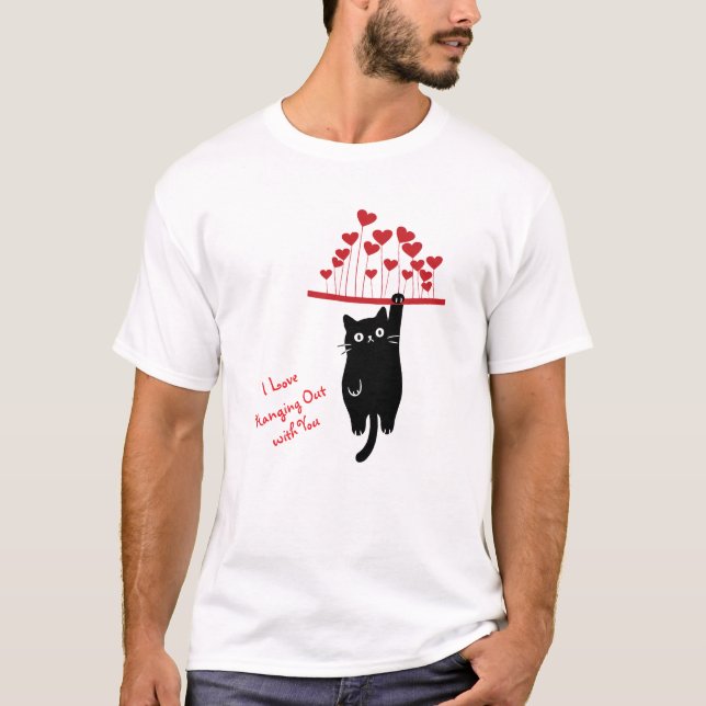 Camiseta Funny Black Cat Hanging Out Valentine's Day (Frente)