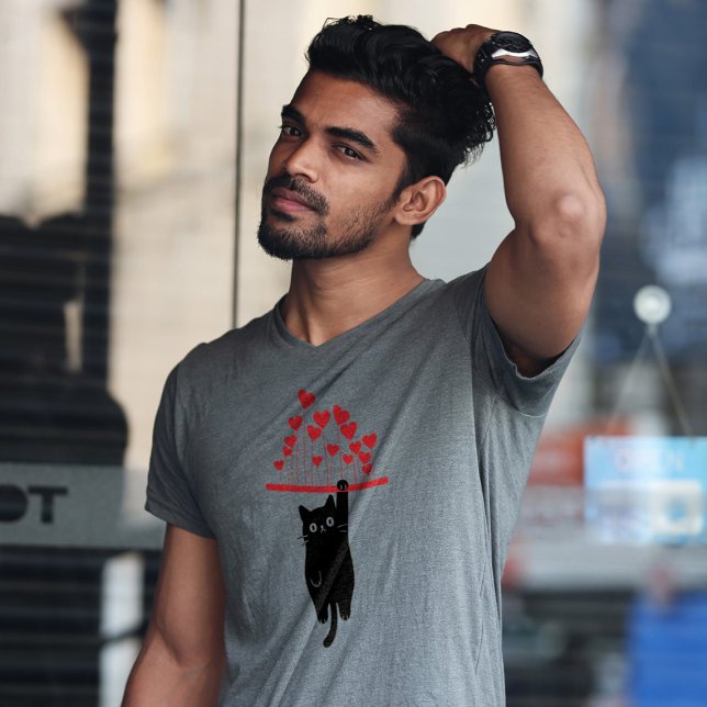 Camiseta Funny Black Cat Hanging Out Valentine's Day (Criador carregado)