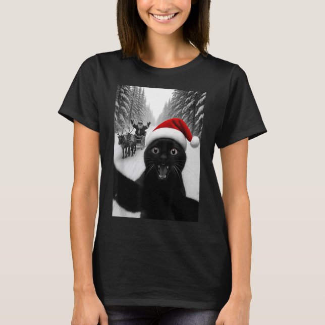 Camiseta Funny Black Cat Selfie With Santa Christmas Men Wo (Frente)