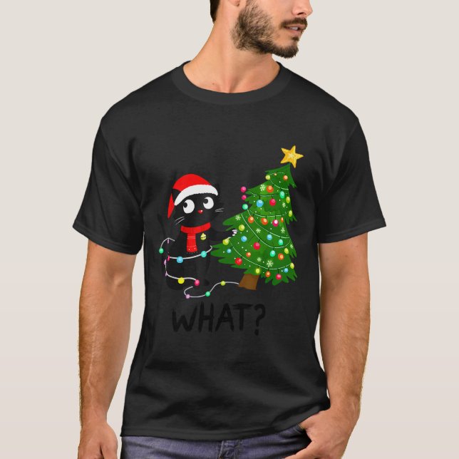 Camiseta Funny Black Cat What_ Christmas Tree Funny Cat Lov (Frente)