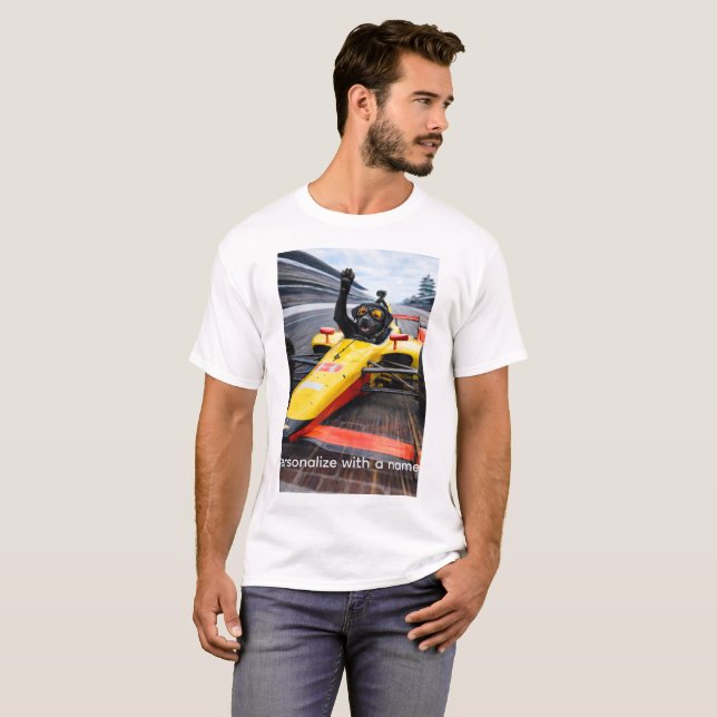 Camiseta Funny Black Lab Puppy Racing IndyCar T-Shirt |  (Frente Completa)