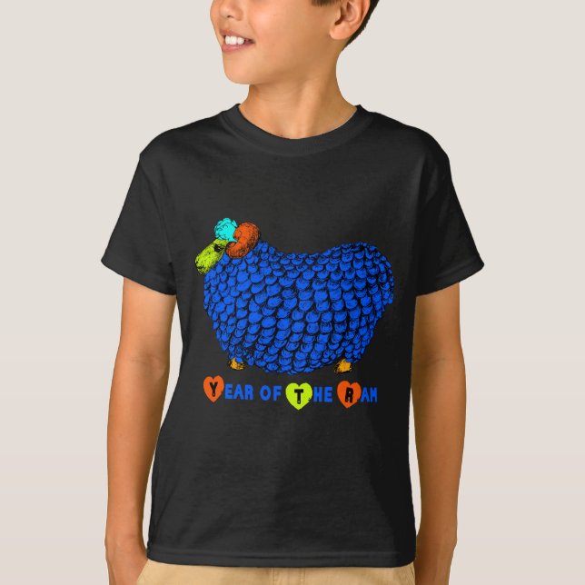 Camiseta Funny Blue Ram Chinês Ano Novo Zodiac K Tee Negro (Frente)