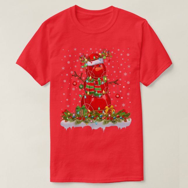 Camiseta Funny Bocce Ball Snowman Xmas Lights Bocce Natal (Frente do Design)