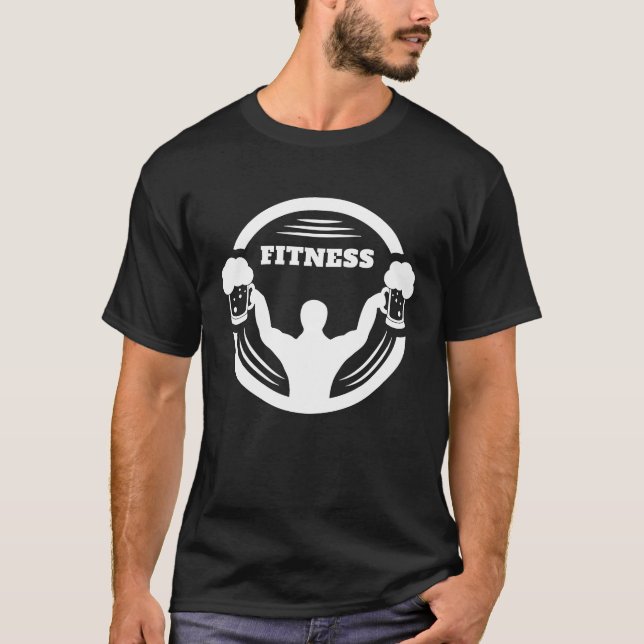 Camiseta Funny bodybuilder with beer in the hand weightlift (Frente)