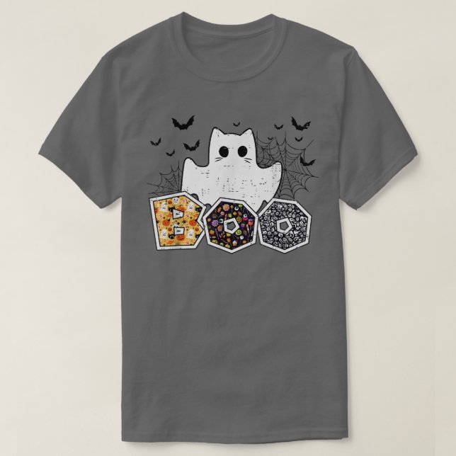 Camiseta Funny Boo Halloween Costume Boo Cat Ghost Spider K (Frente do Design)