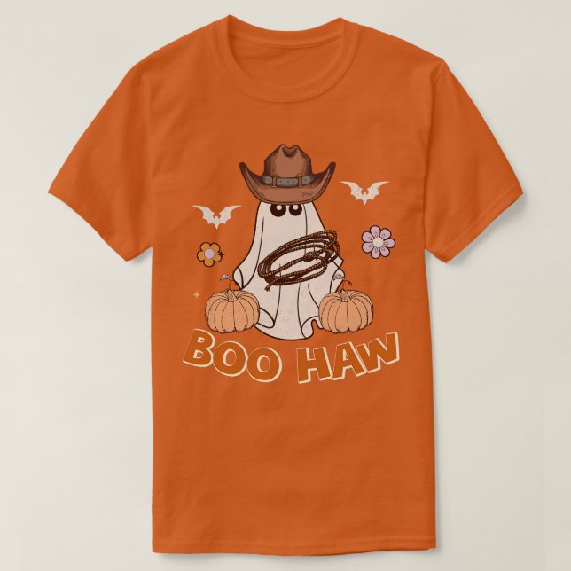 Camiseta Funny Boo Halloween Ghost Cowboy Weste (Frente do Design)